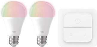 EGLO connect.z Smart-Home LED Leuchtmittel, Set aus 2 E27 Glühbirnen mit Lichtschalter, ZigBee, App und Sprachsteuerung Alexa, dimmbar, warmweiß-kaltweiß, RGB, 806 Lumen, 9 Watt