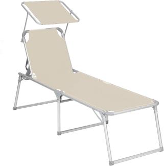 Songmics Sonnenliege mit Dach, Liegestuhl, Gartenliege, Aluminium, groß, 65 x 200 x 48 cm, bis 150 kg belastbar, Rückenlehne verstellbar, klappbar, Garten, Balkon, Terrasse, beige GCB26BE