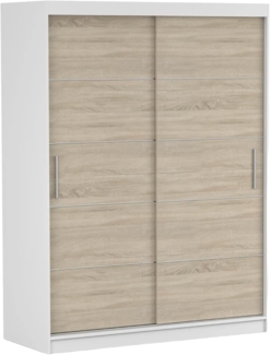 Fabryka Mebli Idźczak Schiebetürenschrank, eleganter Kleiderschrank Schrank Garderobe Vista 06, Schlafzimmer- Wohnzimmerschrank Schiebetüren Modern Design (Weiß/Sonoma)