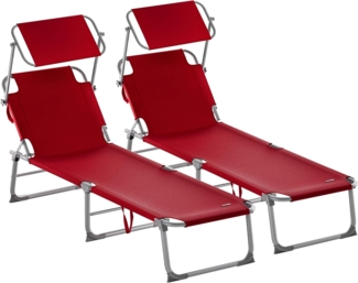 CASARIA® 2er-Set Sonnenliegen, mit Dach, klappbar, Gartenliege & Strandliege, orange