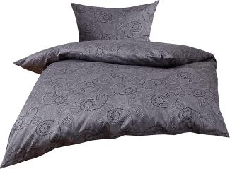 Bettwaesche-mit-Stil Mako-Satin Damast Paisley Bettwäsche "Davos" schwarz-grau Garnitur 155x220 + 80x80