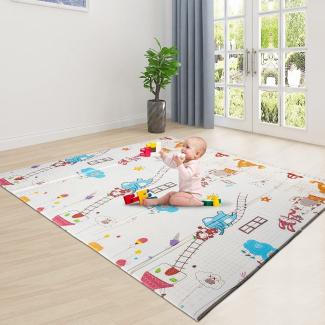 Aurorast Spielmatte Baby,Faltbare Krabbelmatte für Babygymnastik,Extra froßer Spielteppich für den Innen- und Außeneinsatz,Babymatte Doppelseiten spielbar, Wasserdicht, rutschfest, 200 * 180cm