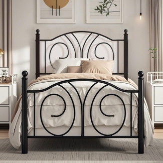 VECELO Bettrahmen 90x200 cm, Metallbett mit Hohem Kopfteil und Fußteil, Moderner Minimalistischer Jugendbett für Schlafzimmer Gästezimmer Viel Stauraum unter dem Bett, Schwarz