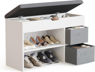 Mondeer Schuhbank mit Sitzfläche, Sitzbank mit Stauraum 2 Stoffschubladen, für Flur Eingang Wohnzimmer, 80 x 48 x 30 cm, Weiß