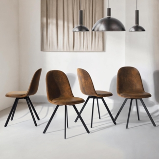FurnitureR Set mit 4 Stühlen, um 360 Grad drehbar, ohne Armlehnen und mit radialen Metallbeinen, Retro, für Schlafzimmer und Esszimmer, Wildleder, Braun, 44 x 40 x 84 cm