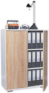 Büroschrank Mehrzweckschrank Schrank B 80,2 cm x H 109,5 cm x T 35 cm Büromöbel Aktenschrank Ordnerschrank Vorratsschrank Kommode Allzweckschrank (Aktenschrank klein, Weiß/Sonoma-Eiche)