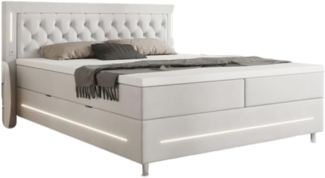 Boxspringbett Vito mit RGB, USB und Stauraum 200x200 Weiß H4