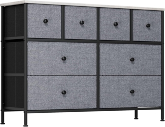 Clevich 8 Stoff-schubladen Kommode, Holzplatte, Stabiles Metallgestell, Vielseitig für Wohn- & Schlafbereich, Flur, Diele, Büro, Vintage-Design, Grau, 1 Stück