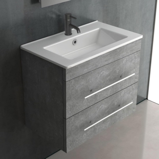 Alpenberger Handwaschbecken & Vormontierter Bad-Unterschrank | Badmöbel-Set mit 2 Soft-Close Schubladen | Waschbecken mit Antibakterieller Nano-Beschichtung | Badezimmer-Möbel Matt Grau & Waschtisch