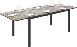 Outsunny Gartentisch für 6-8 Personen, mit Holzoptik, wetterfest (Balkontisch aus Aluminium, 1-St, ausziehbarer Esstisch), 160,240 x 90cm, für Garten, Terrasse, Balkon, Grau