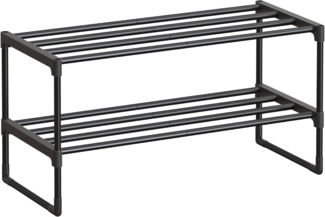 SONGMICS Schuhregal 2 Ebenen, Schuhständer Metall, Schuhaufbewahrung, Schuh-Organizer, aufrecht oder umgedreht, für 6-9 Paar Schuhe, stapelbar, Flur, 30 x 68 x 33,8 cm, schwarz LSA202B01