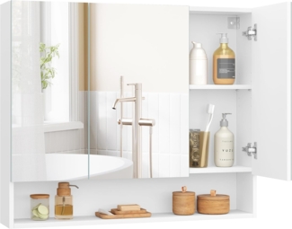 Vasagle Badezimmerschrank mit 3 Türen, Spiegelschrank, Badschrank, offenes Fach, verstellbare Ablagen, 16,5 x 90 x 75 cm