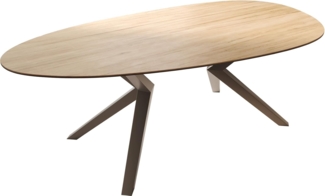 Esstisch Edge Oval 220x120 Keramik Laminam® Sabbia Eichefarbig Zenthara kantig Metall Effektfinish Titan