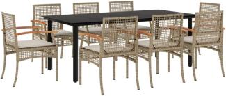 9-tlg. Garten-Essgruppe mit Kissen Beige Poly Rattan