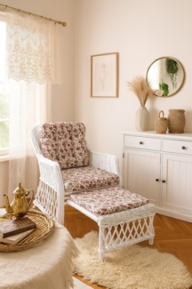 Rattansessel, Relaxsessel mit ausziehbarem Fußteil, handgeflochten, weiß