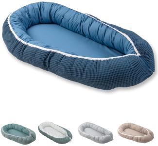 ULLENBOOM ® Babynest & Kuschelnest (55x95 cm) Blau (Made in EU) - Baby Nestchen aus Baumwolle, ideal als Reisebett, Baby Cocoon & Kuschelbett, Motiv: Waffelpiqué