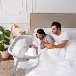 Halo Babybassinet - Flex Travel Cot | Tragbarer Säuglingsbleibner | Nachtbettbett, atmungsaktives Stoff, wasserdichte Matratze und Einstellbarer Stand für Neugeborene Jungen & Mädchen | Lullaby Trust