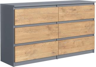 meble masztalerz Kommode Anthrazit/Lancelot mit 6 Schubladen 120 cm, Sideboard Wohnzimmer, Kommode Schlafzimmer H: 78,5cm, B: 120 cm, T: 39 cm, Kommode mit Schubladen, Schubladenschrank