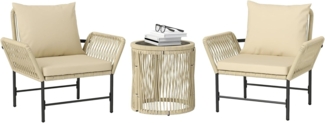 Outsunny Sitzgruppe mit 2 Stühle, Beistelltisch, Sitzkissen, (Outdoor Balkonmöbel für 2 Personen, 3-tlg, Polyrattan Gartenmöbel Set), für Garten, Balkon, Khaki+Beige