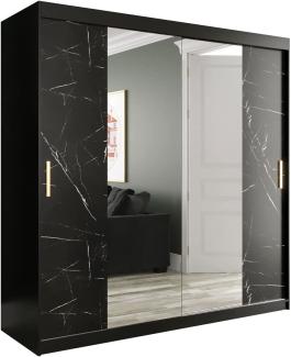 Kleiderschrank Kamoga T1 200 (Schwarz / Marmor Schwarz + Gold, mit Schubladen)