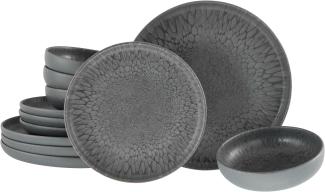 CreaTable 21621 Tafelservice Uno für 4 Personen, Steinzeug, anthrazit (1 Set, 12-teilig)