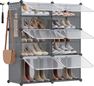 SONGMICS Schuhregal mit 6 Fächern, Schuhschrank, 30 x 40 x 30 cm pro Fach, schmal, mit Türen, Stahlrahmen, Kunststoff, für Flur, Schlafzimmer, Eingangsbereich, schiefergrau LPC033G01