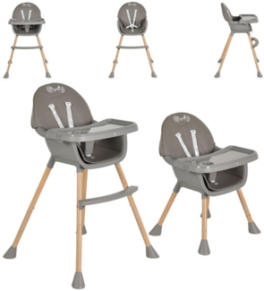Moni Kinderhochstuhl Biscotti 2 in 1 Kinderstuhl Anti-Rutsch-Füße Doppeltablett grau