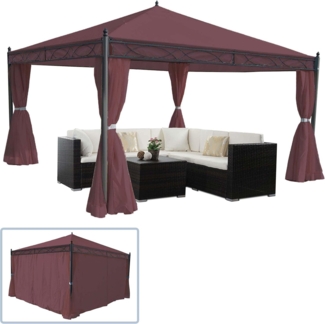 Pergola Cadiz, Garten Pavillon, stabiles 7cm-Gestell mit Seitenwand ~ rot-braun 4x4m