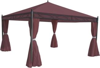 Pergola Cadiz, Garten Pavillon, stabiles 7cm-Gestell mit Seitenwand ~ rot-braun 4x4m