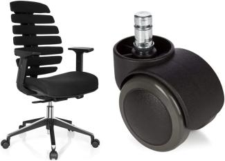 hjh OFFICE 714500 Profi Bürostuhl Ergo LINE II Stoff Schwarz ergonomischer Drehstuhl + Hartbodenrollen für Bürostuhl ROLO Stift 11 mm/Rolle 50 mm