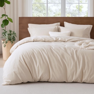 Lanqinglv Bettwäsche 155x220 cm Beige 100% Weiche und Angenehme Mikrofaser Uni Einfarbig Bettbezug Deckenbezug mit Reißverschluss und Kissenbezüge 80x80 cm