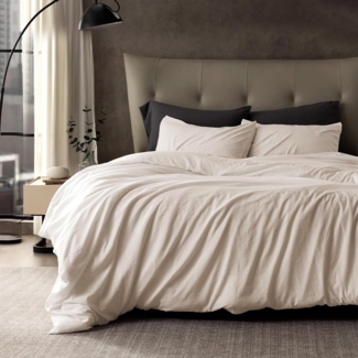 Lanqinglv Bettwäsche 155x220 cm Beige 100% Weiche und Angenehme Mikrofaser Uni Einfarbig Bettbezug Deckenbezug mit Reißverschluss und Kissenbezüge 80x80 cm