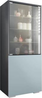 Vladon Standvitrine Granada (Vitrinenschrank, mit Glastür und Glaseinsatz) Anthrazit matt/Denim matt (50 x 122,5 x 34,5 cm)