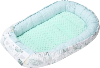 Medi Partners Babynest Nestchen für Neugeborene - 100 x 60 x 15 Babynestchen Baby zweiseitg Nest Bett 100% Baumwolle Minky Kuschelnest tragbar (Ozean mit Minze Minky)