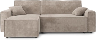 BAÏTA Ecksofa Mira 4-Sitzer, mit wendbarer Ecke und Stauraum, aus grauem Cordstoff, Ecru