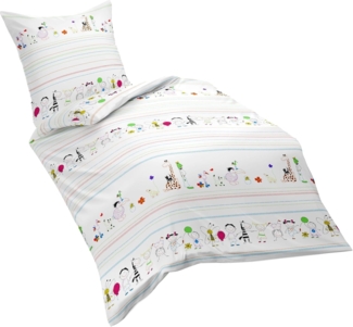 JACK Babybettwäsche 100x135cm Zoo Tiere Streifen Bunt Fleuresse, Biber, 2 teilig, süßes Kindermotiv mit vielen Zootieren