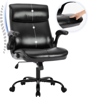 COLAMY Schreibtischstuhl, Ergonomischer Bürostuhl mit Verstellbaren Armlehnen, Chefsessel mit Hoher Rückenlehne, Höhenverstellbar und Neigbar Drehstuhl mit Dicker Lederpolsterung, Schwarz