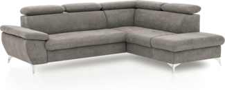 Mivano Ecksofa Gisele / Eckcouch mit Schlaffunktion, Stauraum, Armteilfunktion und Kopfteilverstellung / 256 x 83 x 209 / Velours, Beige