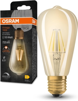 Osram Dimmbare LED-Lampen, Vintage-Edition, 55 Watts Ersatz, E27, ST64-shape, 2400 Kelvin, Comfort warm white, Klares Glas, single Pack