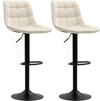 HOMCOM Barhocker mit Lehne, Stahlgestell, Chenille-Optik (Höhenverstellbare Küchenstühle mit Fußstütze, 2 St, Gepolstert Barstuhl), Drehbar Tresenhocker für Küche, Wohnzimmer Beige