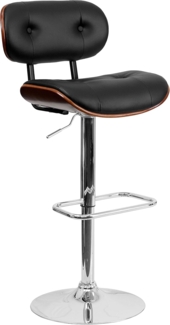 Flash Furniture Barhocker aus Walnussholz mit Verstellbarer Höhe und mit Knöpfen gestepptem schwarzem Vinyl-Polster