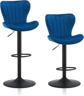 TUKAILAI Barhocker 2er Set Samt, Barstuhl Höhenverstellbar，360°Drehbar, Hocker mit lehne,fußstütze,metallrahmen, Moderner Schalenform Küchenhocker Tresenhocker für Küche Bars, Blau