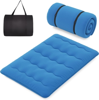 FANTASK Japanische Bodenmatratze, 140x200 cm, Futon -Matratze Tatami -Matte, Klappmatratze mit waschbarem Bezug und Tragetasche (Blau)