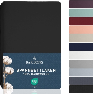 BARBONS Spannbettlaken 200x200 cm - Spannbetttuch für Dicke Matratzen bis zu 27 cm 100% Baumwolle Oeko-TEX Zertifiziert Bettlaken Jersey Bettware Bettbezug für Boxspringbett - Schwarz 200x200