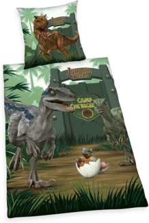 Herding Jugendbettwäsche 135x200 cm Jurassic World Camp Cretaceous, Renforcé, 2 teilig, Tolles Dinosaurier Motiv, mit Reißverschluss