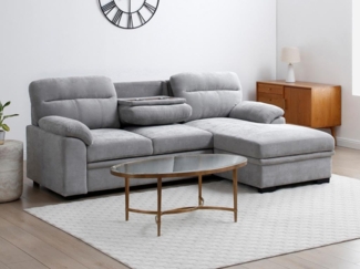 Vente-unique - Ecksofa mit Schlaffunktion - Ecke rechts - Stoff - Grau - ULENIO