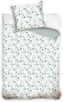 MTOnlinehandel Bettwäsche Eukalyptus, Blumen, Blätter, Zweige 100 % Baumwolle, Mako-Satin, 2 teilig, sanft, weich für Teenager & Erwachsene, Partnerbettwäsche