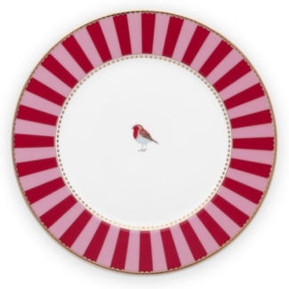 PiP Studio Speiseteller Love Birds Brotteller Stripes rot-pink 17cm, Plate Love Birds Stripes Red-Pink 17cm