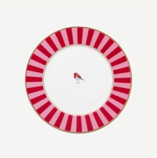 PiP Studio Speiseteller Love Birds Brotteller Stripes rot-pink 17cm, Plate Love Birds Stripes Red-Pink 17cm