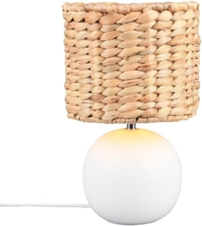 Kleine Tischleuchte VINA Keramikfuß Weiß mit Seegras Lampenschirm, Höhe 29cm